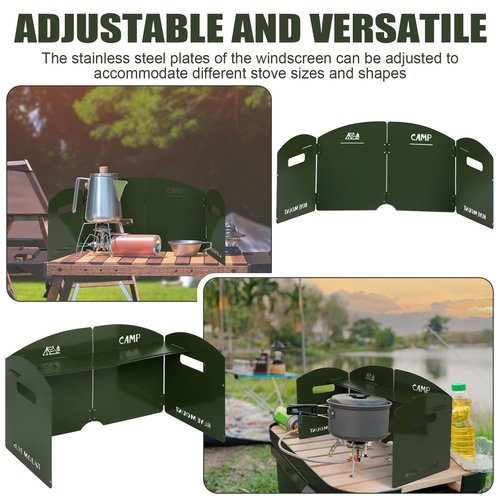 Camping Stove Windscreen 4 Plates Steel Camp Stove Windscreen Folding Outdoor Picnic Cooker Stove Wind Screen Windshield with Drawstring Bag for Camping, Hiking, Picnic, Backpacking, Cooking