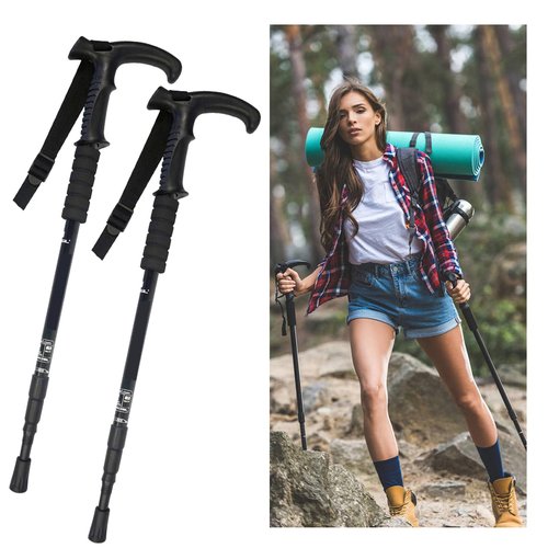 ThreeH Pair of 2 Anti Shock Walking Cane Trekking Poles T Handle Anti-Slip Walking Sticks Portable Lightweight Adjustable Hiking Poles for Men Women Blue