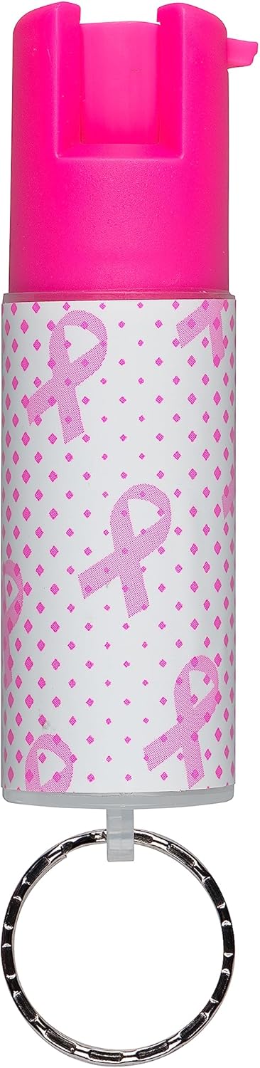 SABRE Pepper Spray With Key Ring, 25 Bursts, 10-Foot (3-Meters) Range, UV Marking Dye, Twist Lock Safety, Supports The National Breast Cancer Foundation (NBCF)