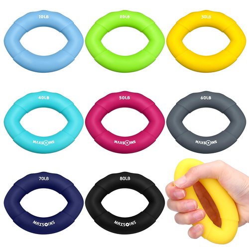 RoundFunny 8 pcs Hand Strengthener Grip Ring - Forearm Ring Hand Exercisers - Silicone Squeeze Grip for Muscle Strengthening Training Tool - Arthritis Finger Physical Therapy PT Kit Trainer