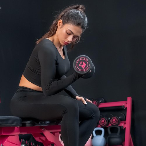 RitFit 5-200 LBS PVC Coated Pink Round Dumbbells Set with Optional Rack and Non-Slip Handle for Home Gym Strength Training and Fitness,5LB