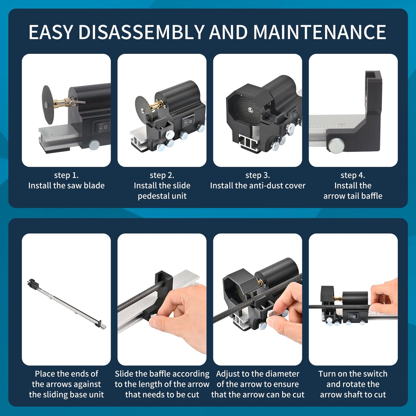 FENJANER Archery 8000 RPM Electric Arrow Saw - Adjustable 4.3”-32” Carbon Arrow Cutter Pipe Tube Cutting, Arrows Trimmer Polisher Tool for Aluminium & Fiberglass Arrow DIY