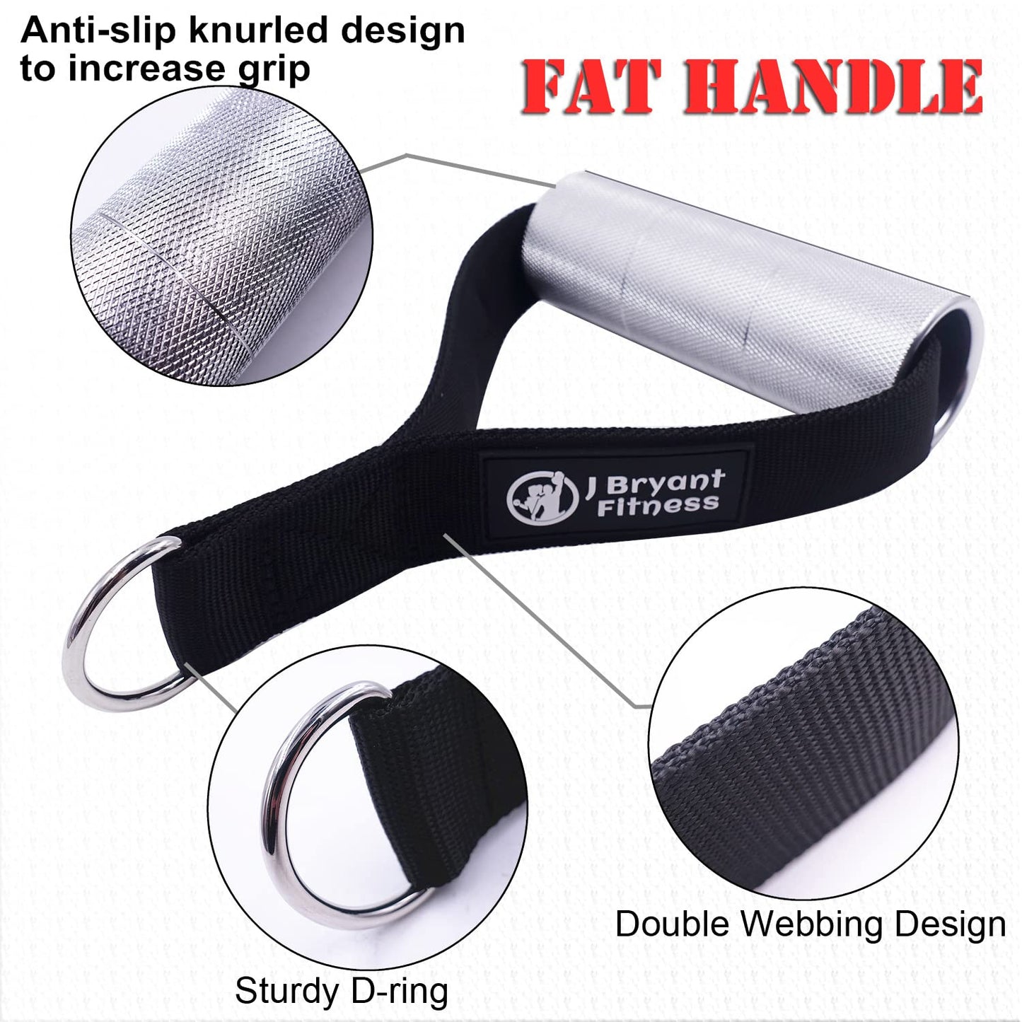 J Bryant Thick Gym Handles 2" Strong Grips Non Slip High Density Aluminum Metal Handles for Cable Machine Pulleys, Arm Wrestling Training, Wrist Finger Forearm Strengthener(1 Pair)