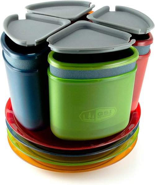 GSI Outdoors Infinity 4 Person Compact Nesting Tableset for Ultra-Light and Compact with Cup, Bowls and Plates for Camping, RV, or BBQ