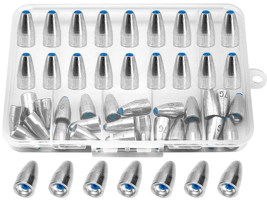 50pcs Bullet Fishing Sinkers Weights Built-in Plastic Core Texas Rig Carolina Rig Punching for Bass Fishing 1/8oz to 3/8oz (1/8oz(50Pack))