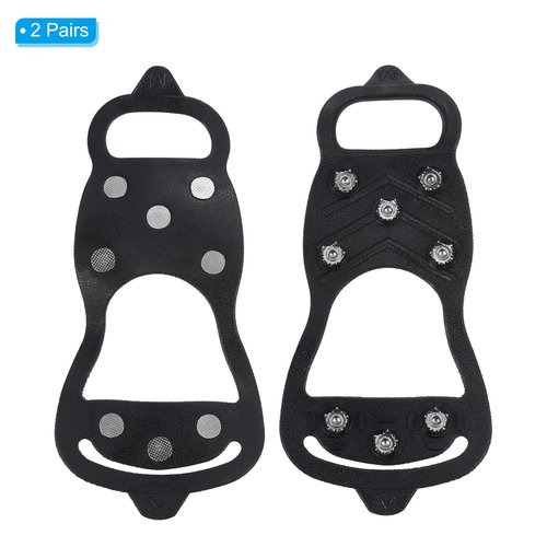 PATIKIL 9.4" Ice Cleats, 2 Pairs Snow Traction Cleat Anti Slip 8-Studs Silicone Crampons Gripper Spikes Claw for Shoes and Boots, Black