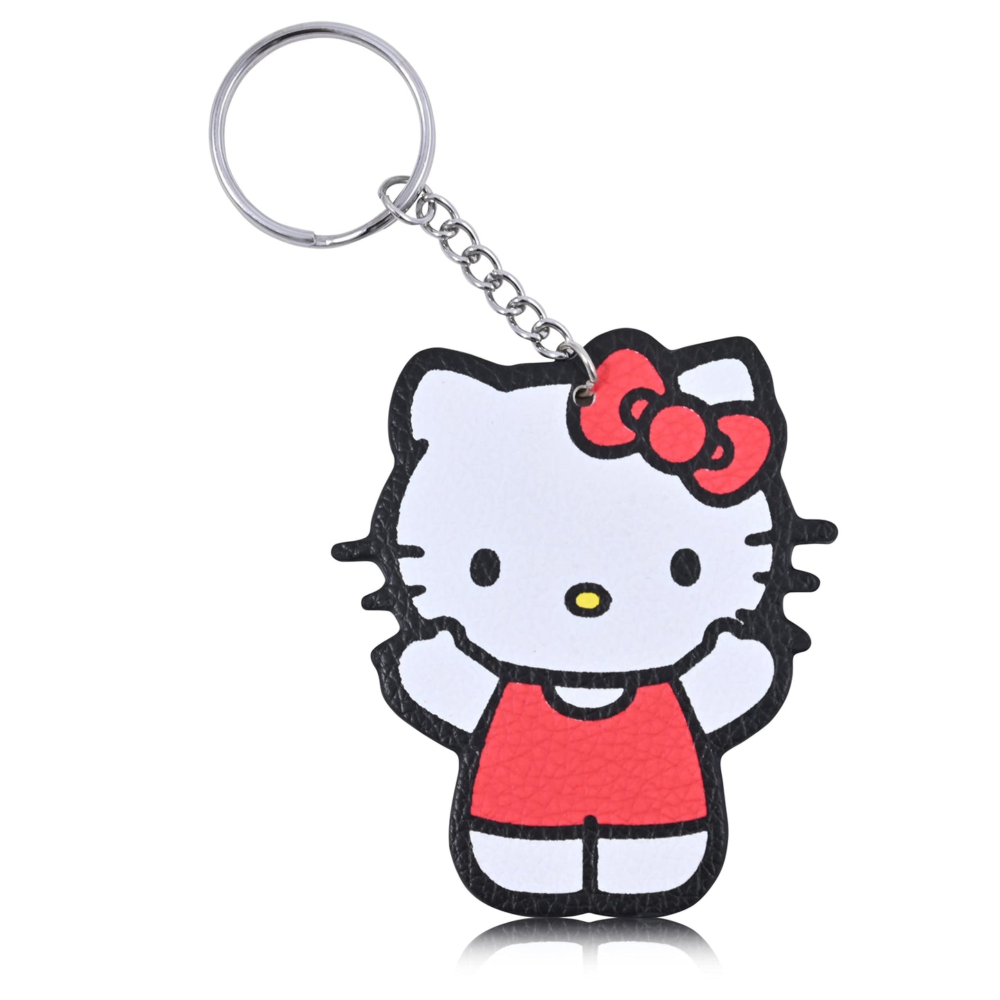 Fast Forward Sanrio Hello Kitty Backpack for Women, Large Faux Leather Bookbag Double Strap Shoulder Bag with 3D Design and Keychain (White-Red)
