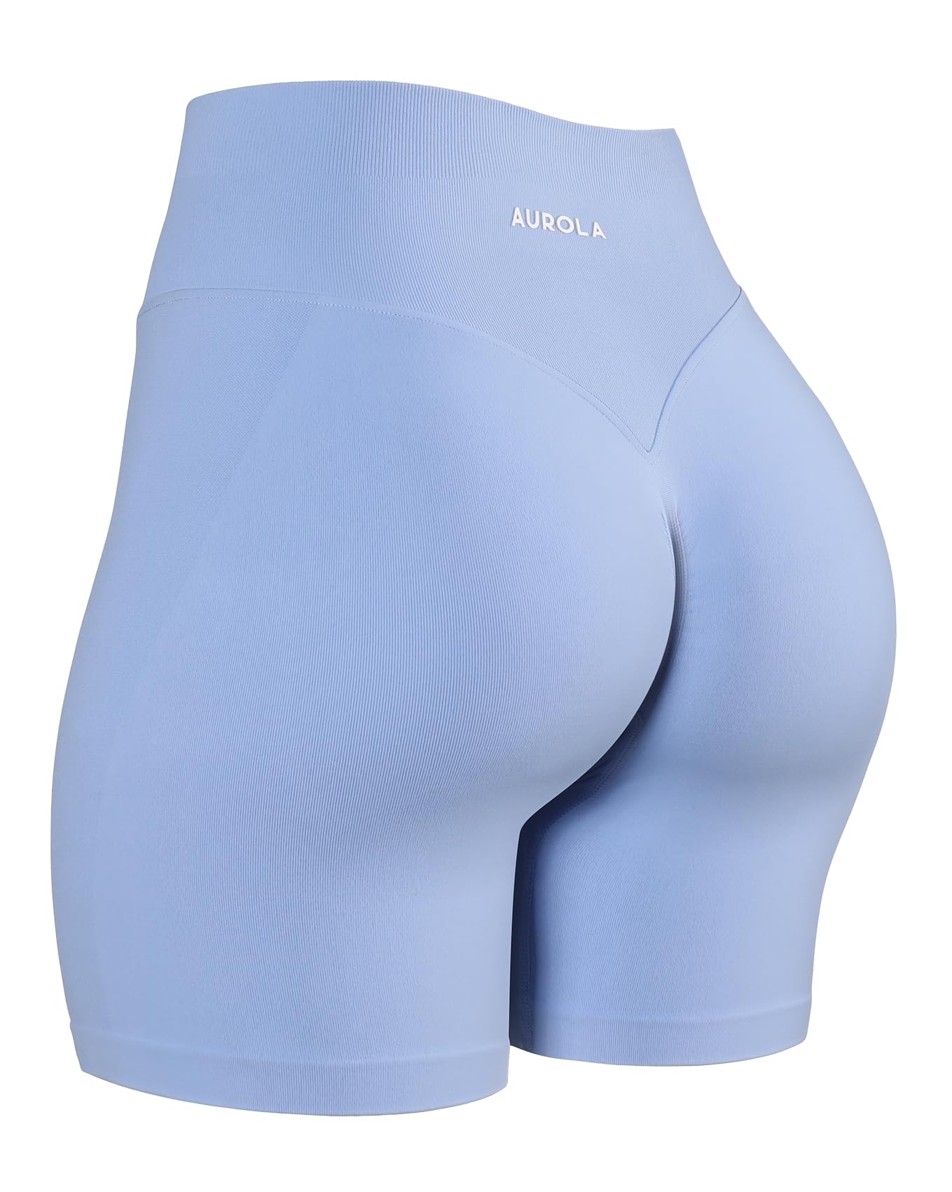 AUROLA Impressive Collection Workout Shorts for Women,High Waisted V-Shape Seam Gym Embossed Logo Athletic Fitness Short(Airy Blue,S)