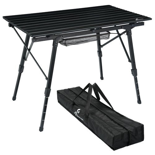 Sportneer Camping Tables That Fold Up Lightweight, Adjustable Height Aluminum Folding Table with Top Mesh Layer, Roll Up Camping Table for Outdoor Camp Picnic Beach RV Backyards Kitchen BBQ