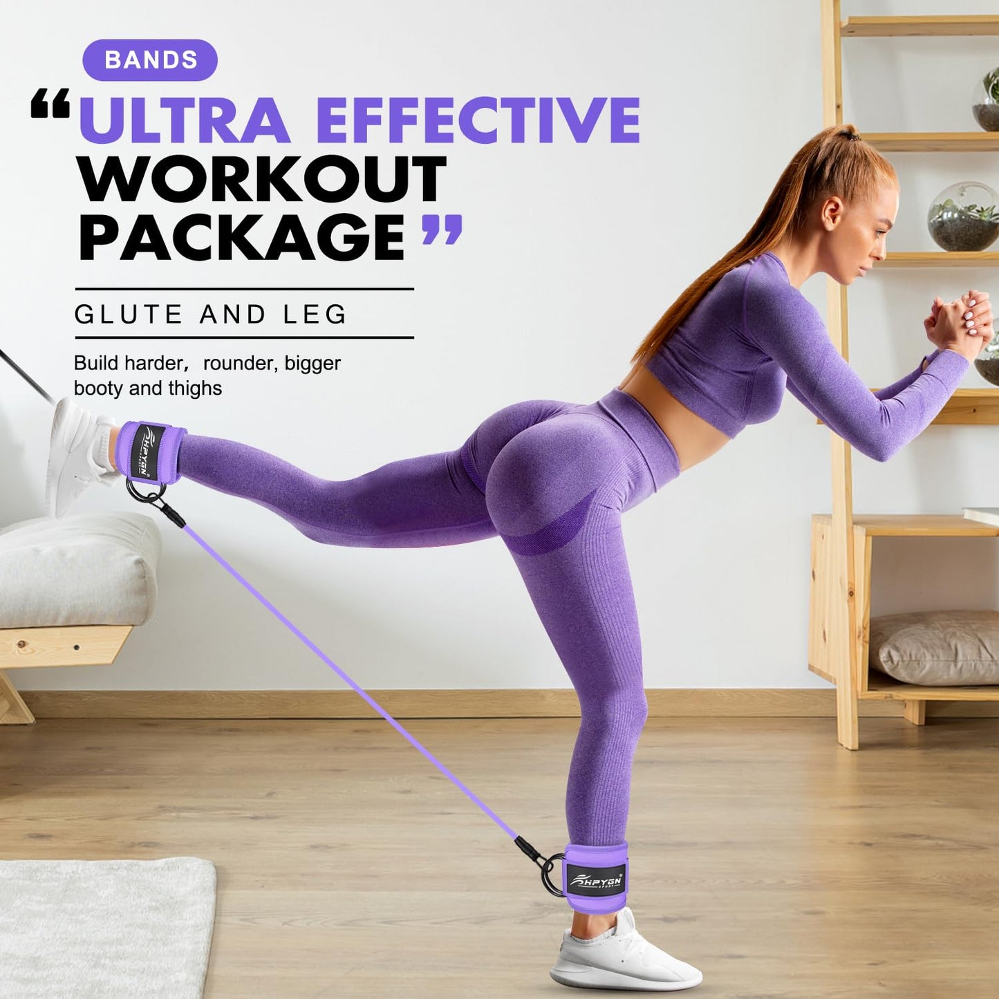 Ankle Bands for Working Out with Cuffs, Resistance Bands for Leg Butt Training Workout Equipment for Kickbacks Hip Gluteus Training Exercises, Exercise Bands for Strength Training, Yoga, Pilates