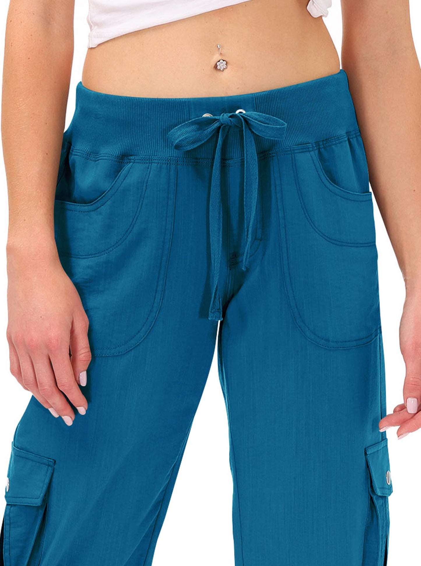 MoFiz Capri Pants for Women Cargo Hiking Pants Lightweight Women's Capris Summer Casual Travel Blue 2XL