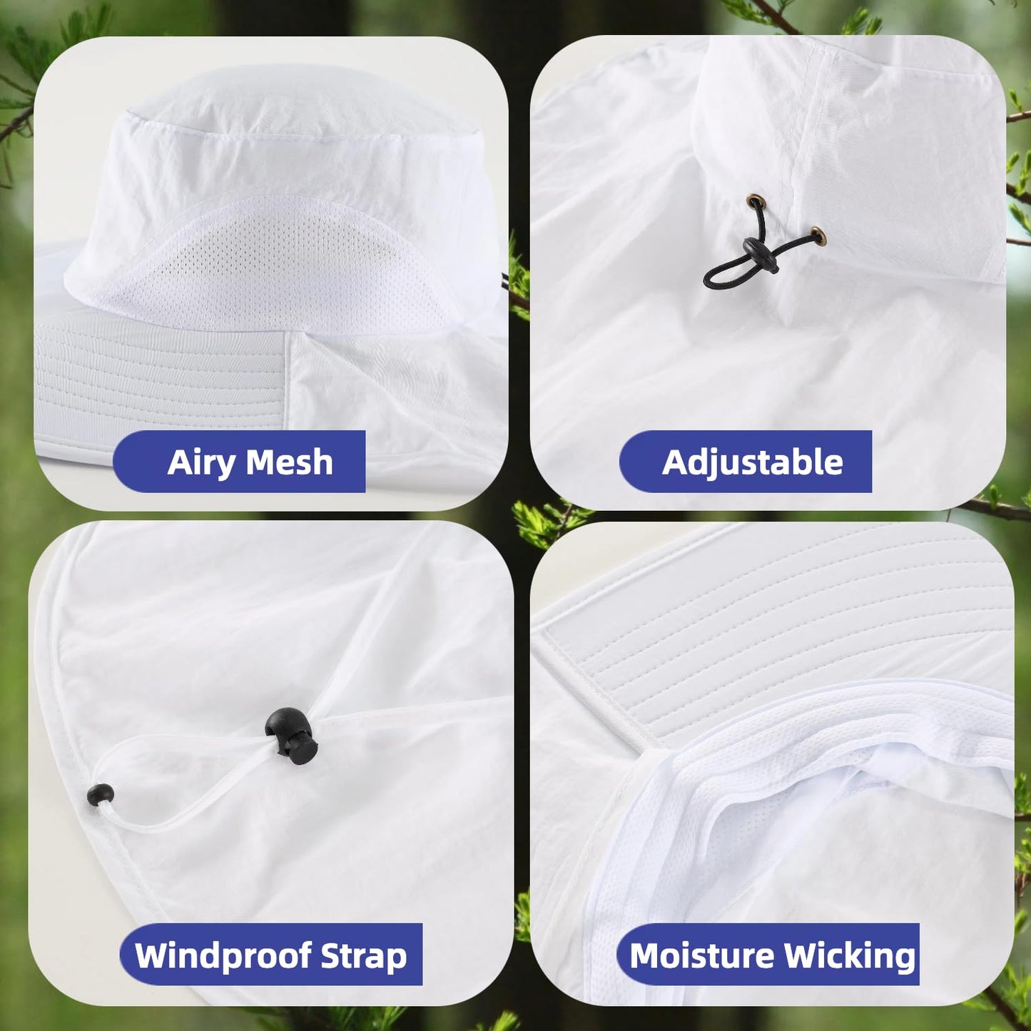 Home Prefer Outdoor UPF50+ Sun Hat Wide Brim Mesh Fishing Hat with Neck Flap (White)