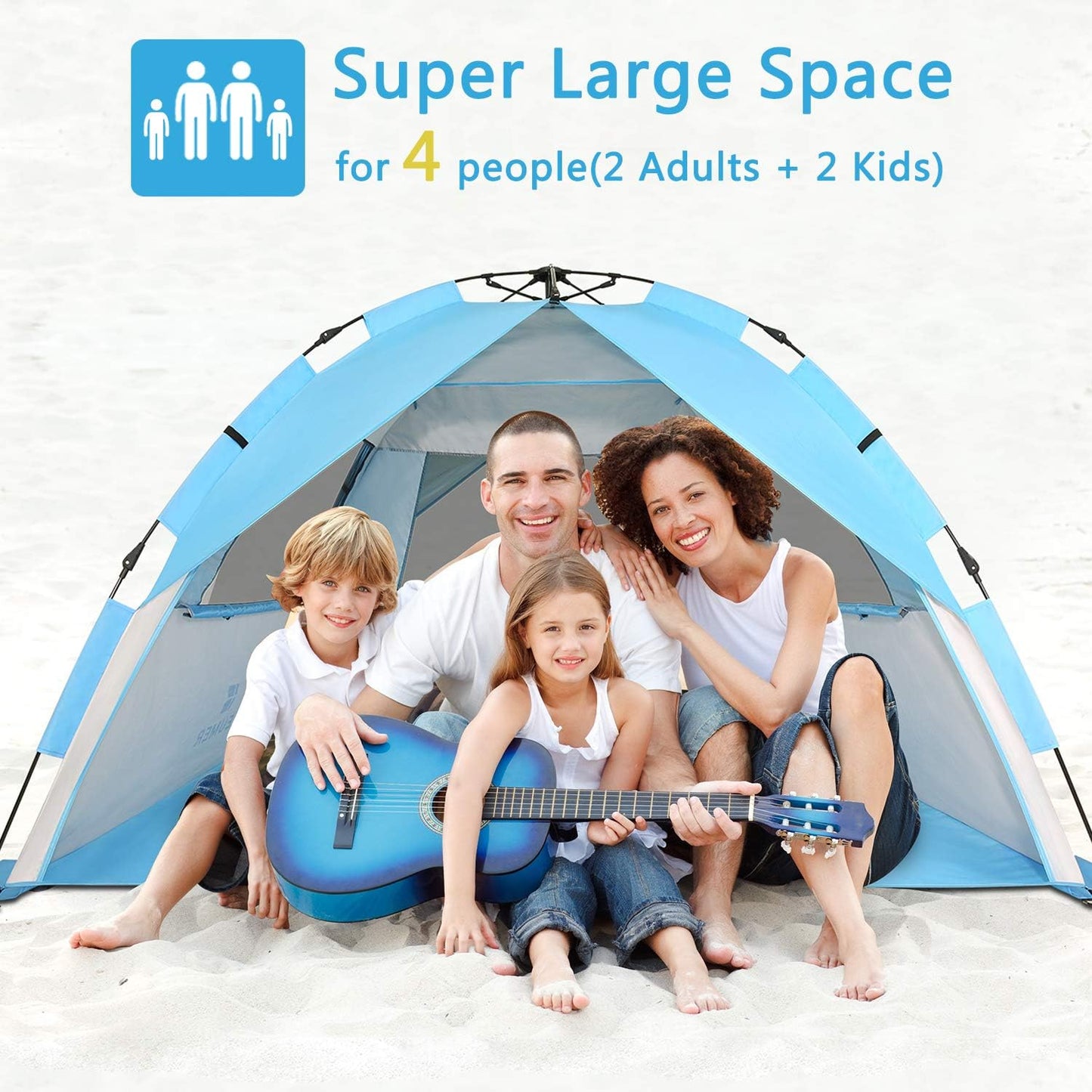 G4Free Deluxe XL Pop Up Beach Tent, 3-4 Persons Easy Setup Sun Shelter Canopy with UPF 50+ UV Protection Extral Wide 70.9 in