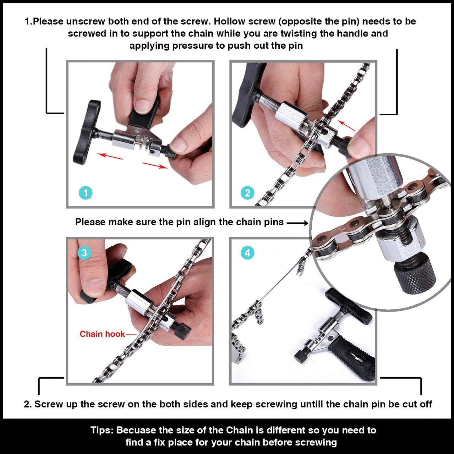 Oumers Universal Bike Chain Tool, Road & Mountain Bicycle Chain Breaker & Installer Kit, Chian Splitter Repair Kit