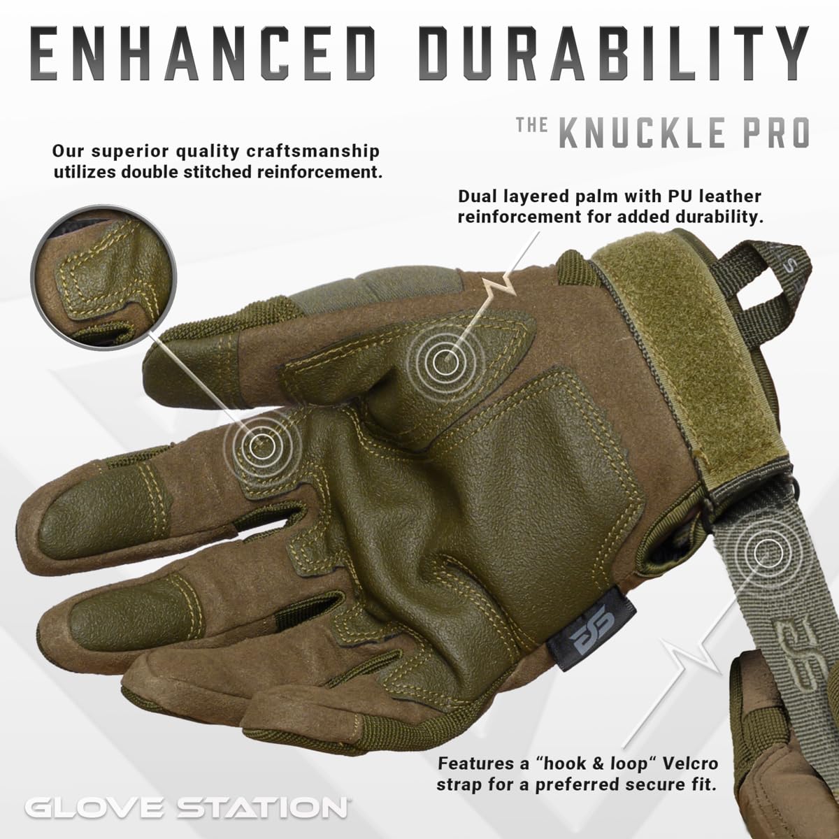 Glove Station Gloves for Men – Touchscreen Utility Gear with Hard Knuckle Protection Used in Motorcycle, Airsoft, & Outdoor Work Green - Hard Knuckle XX-Large