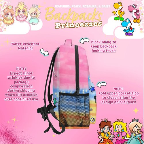 Brainy Princess Backpack 16" Cute Pink Pretty Girls Women Peach Daisy Rosalina Cartoon (Princess Pink)
