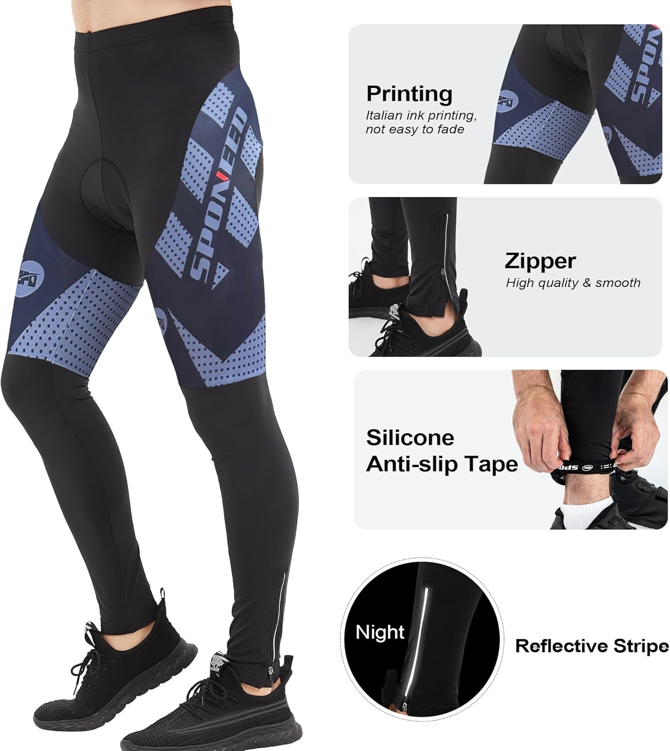 sponeed Men's Bicycle Pants 4D Padded Road Cycling Tights Leggings Outdoor Cyclist Riding Bike Wear