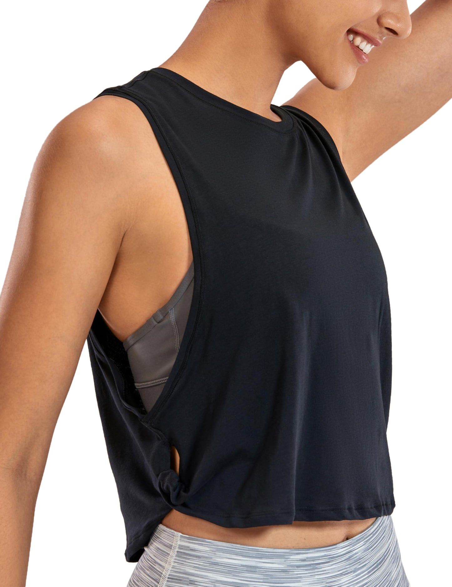 CRZ YOGA Pima Cotton Large Armhole Tank Tops for Women - Workout Sport Athletic Yoga Running Gym Loose Crop Sleeveless Shirts Black X-Large