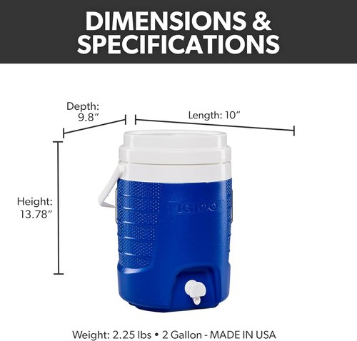 Igloo 2 Gallon Portable Sports Cooler Water Beverage Dispenser, Insulated Cooler Dispenser, Majestic Blue