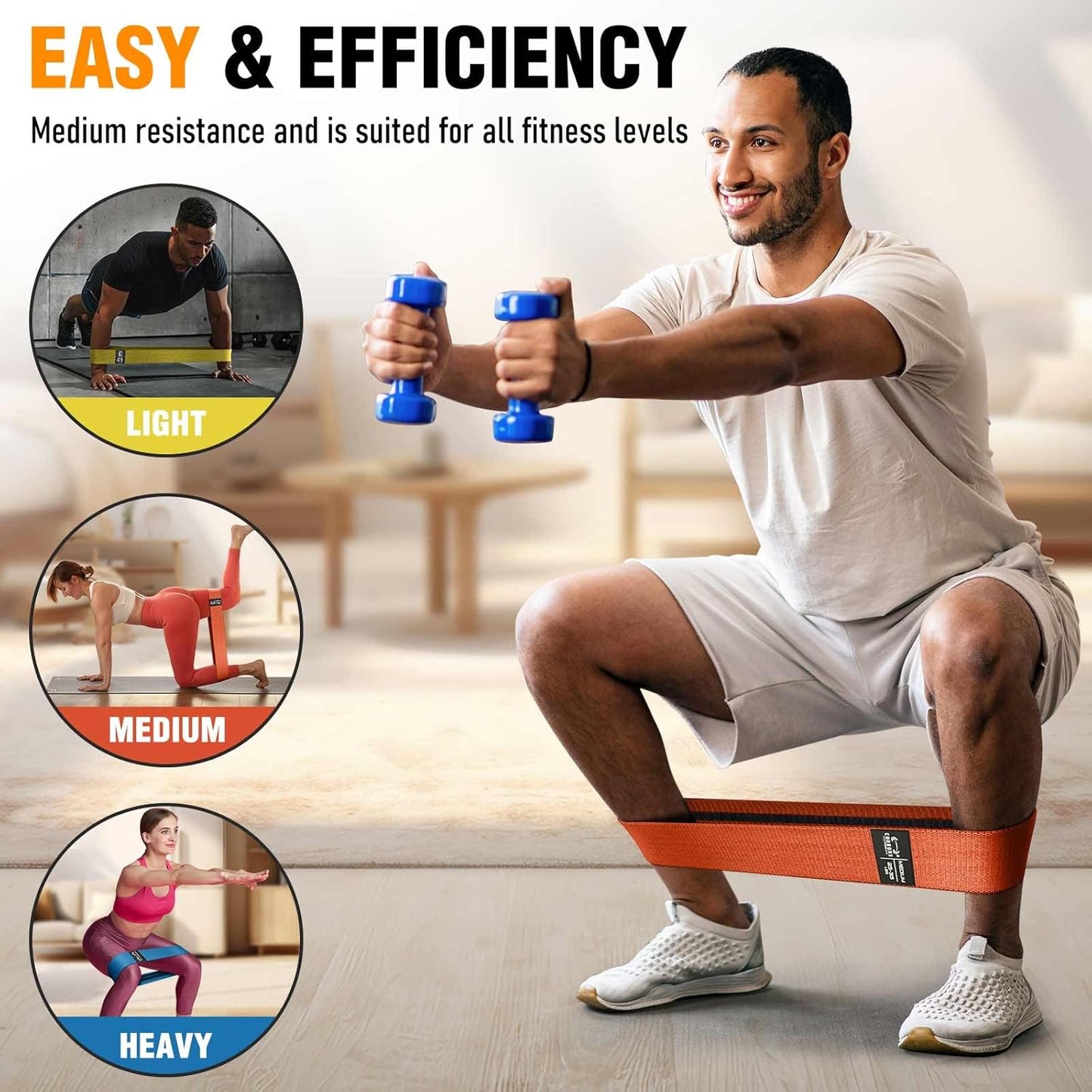 Fabric Resistance Bands for Working Out - Exercise Bands for Women and Men, Booty Bands for Legs and Glute, Yoga, Pilates, Rehab, Fitness and Home Workout