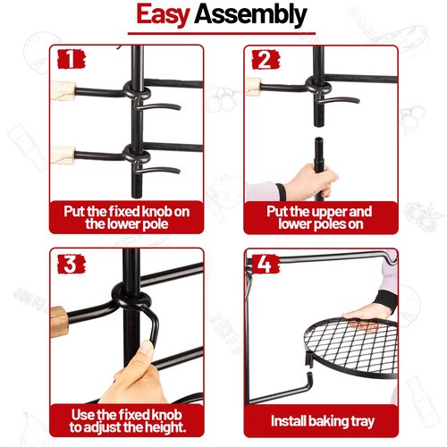 AVOFOREST Swivel Campfire Grill Grate Heavy Duty Camping Grill 360° Adjustable Over Fire Pit Grill for Outdoor Barbecue Camping Garden Dinner - 48" Rustproof Long Stakes