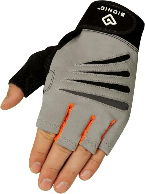 BIONIC Glove Men's Cross-Training Fingerless Gloves w/Natural Fit Technology, Gray/Orange (Pair)