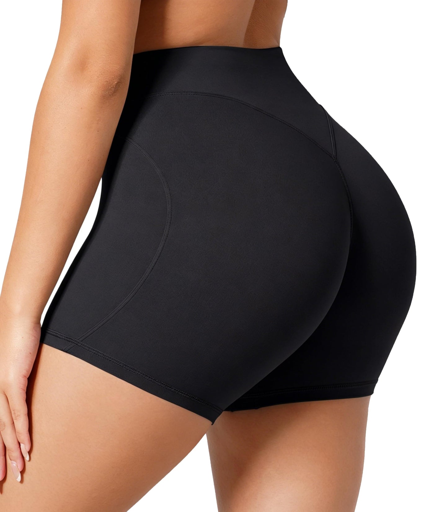 Sunzel No Front Seam Biker Shorts Women 5'' - High Waisted Tummy Control Yoga Shorts, Squat Proof Workout Gym Shorts Black Small
