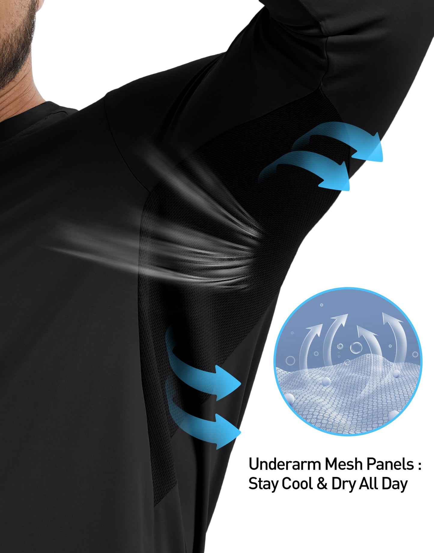 DAXIANG Men's UPF 50+ Sun Protection Long Sleeve Rash Guard UV Hiking Running Athletic Fishing Quick Dry Lightweight T-Shirt L Black