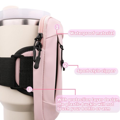 HEYSKAY 2 in 1 Upgrade Water Bottle Pouch-Tumbler Holder Carrier for Stanley Quencher 30oz 40oz Tumbler and Water Resistant Bag for Cell Phone Tumbler Pouches for Stanley Cup