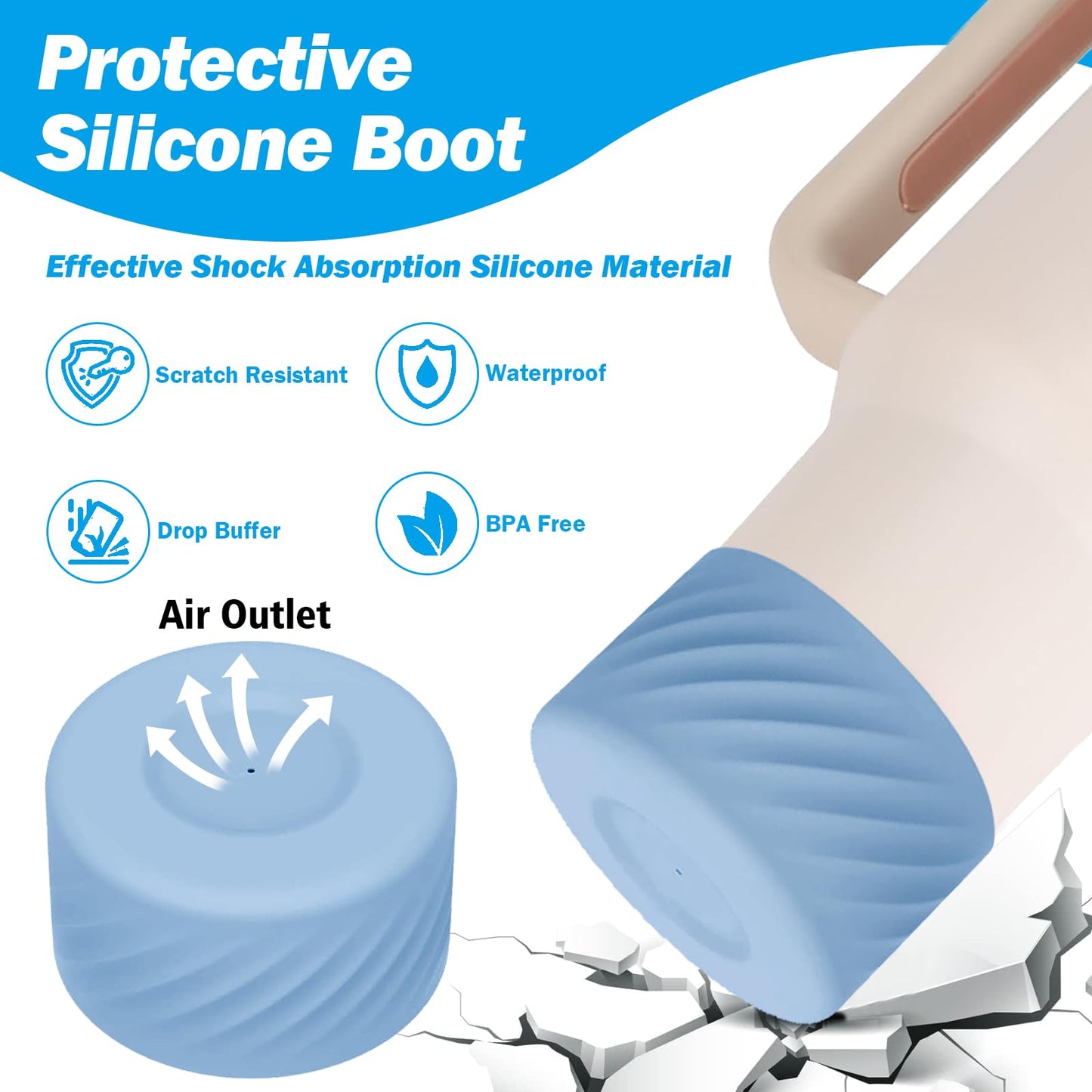 7PCS Accessories Set for Stanley Cup 40 oz 30oz, Including Protective Silicone Boot, Water Bottle Handle Strap, Keychain Charm, Heart Hook, Straw Cover Cap for Stanley Cup Accessories (Blue)