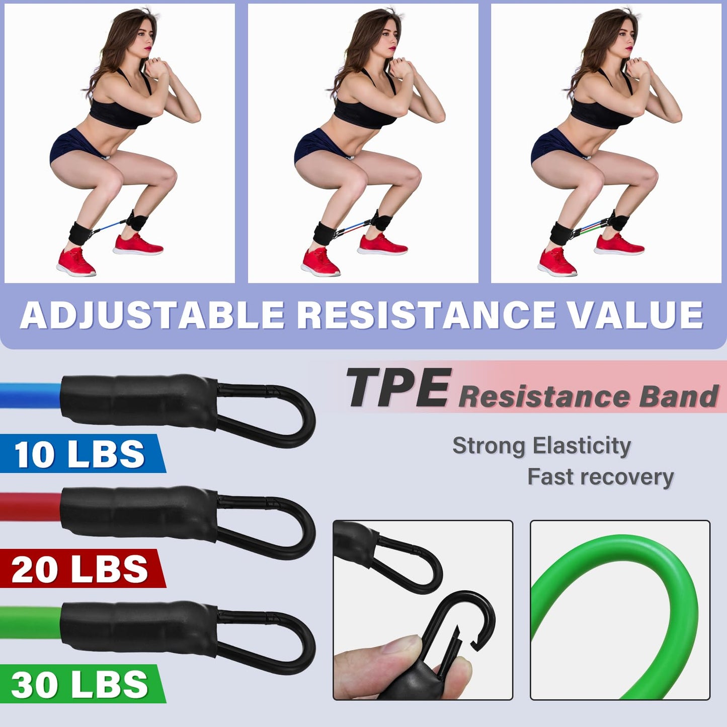 Feelorna Ankle Resistance Bands with Cuffs, Portable Ankle Bands for Working Out, 3 Levels of Resistance, Black