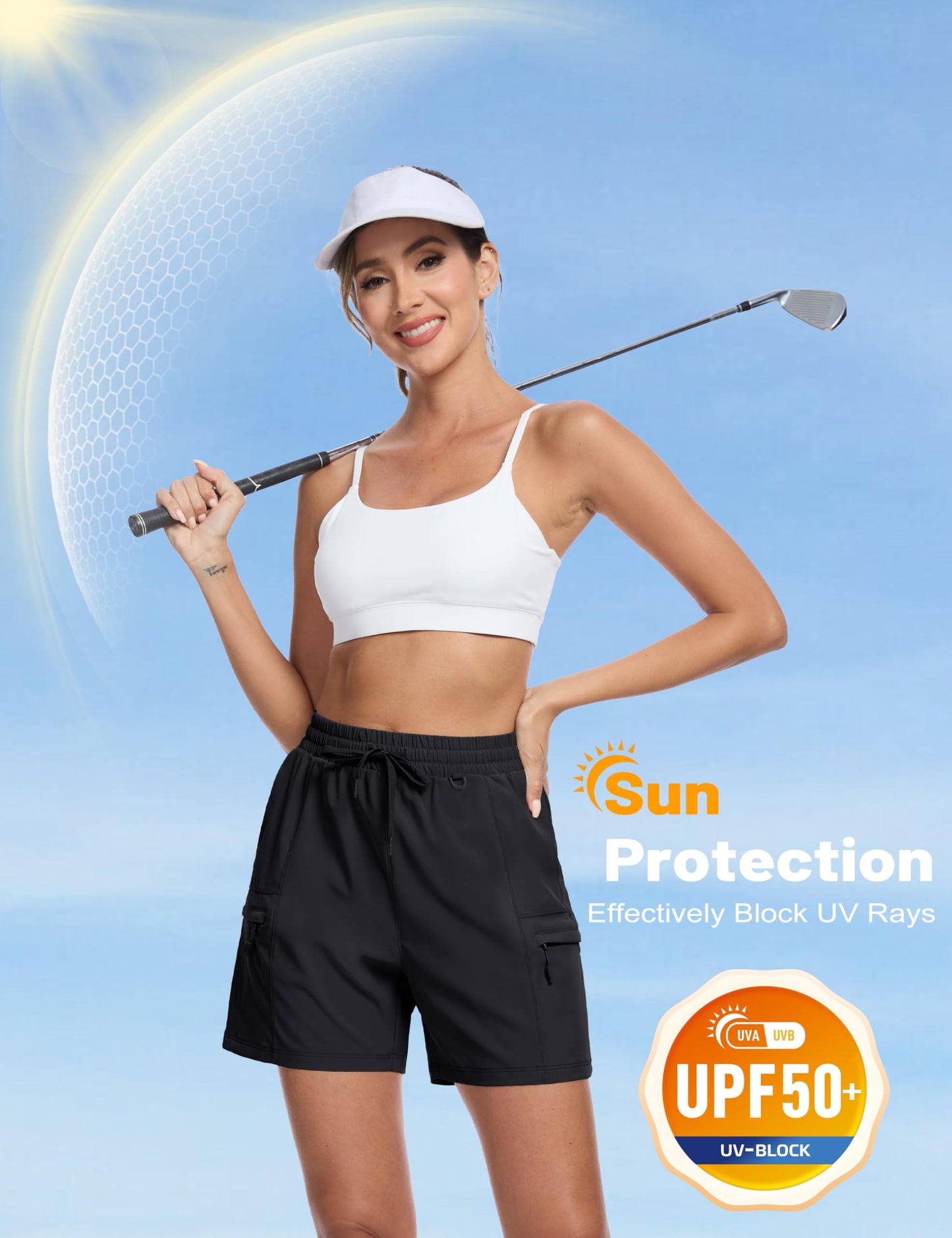 MAGCOMSEN Women's 5" Hiking Cargo Shorts UPF 50+ Golf Shorts with 4 Pockets Black L