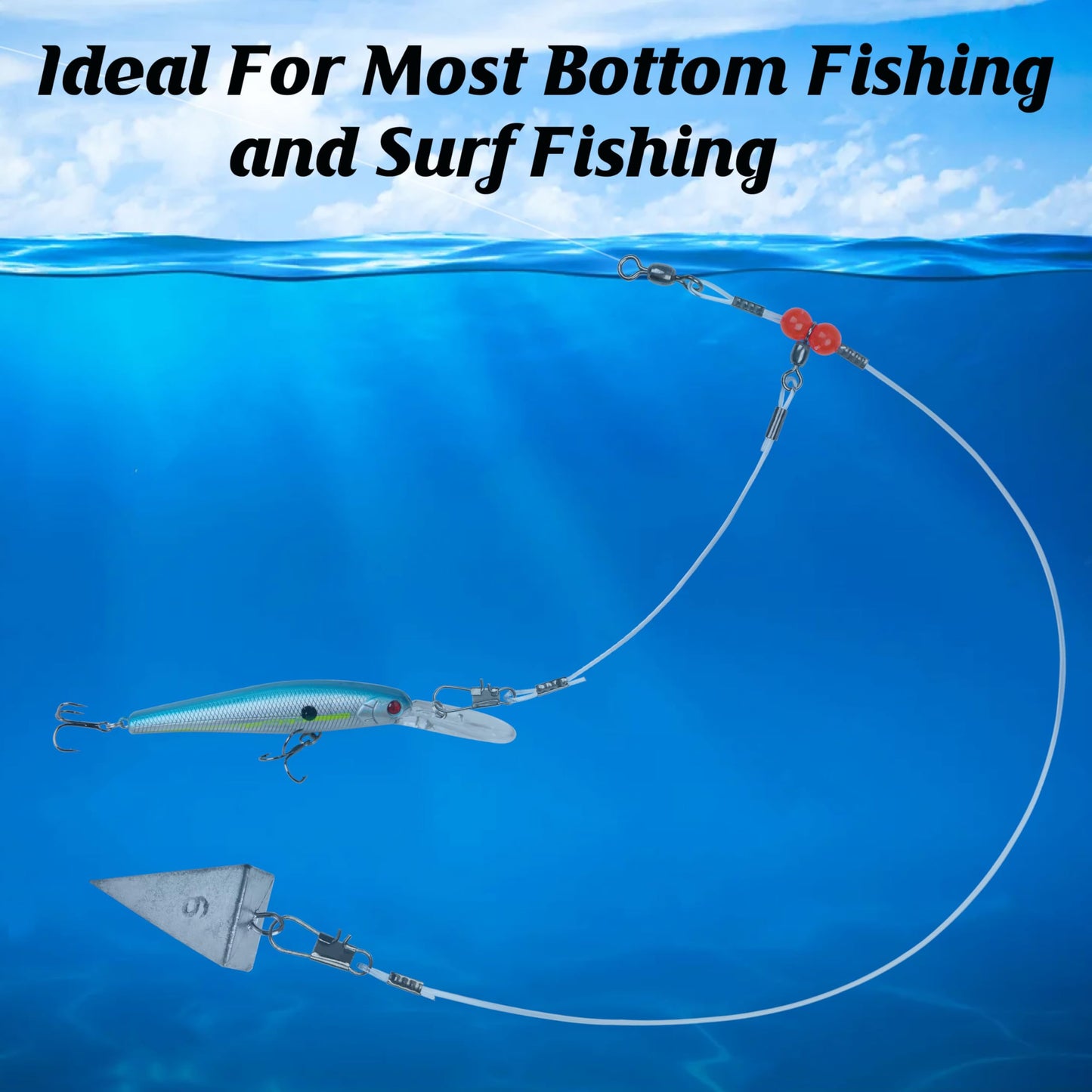 Fishing Leaders Saltwater Tackle Surf Fishing Rigs with Swivel Snaps High Strength Nylon Wire Leader Fishing Bottom Rigs Saltwater Fishing Gear Equipment(1rd-12pcs)