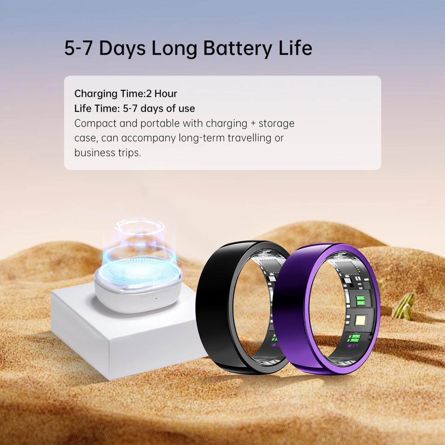 GenXenon Smart Ring -Black-Size 8 Health Tracker with Free Subscription, Gesture Beauty Photo & Brush Video, Fitness Sleep Heart Rate Blood Oxygen Tracking Ring with Charging Case,Gifts for Women Men