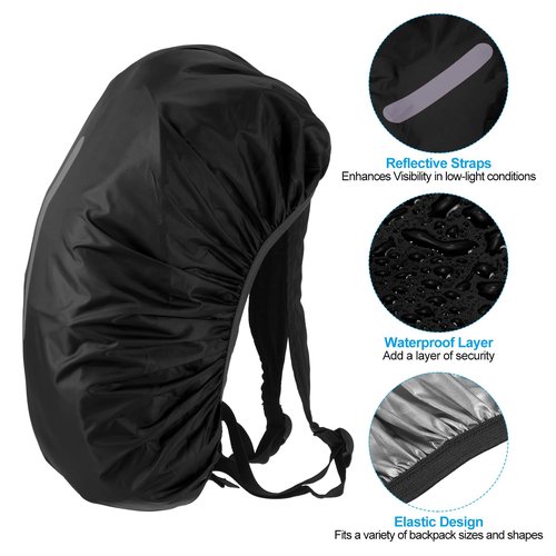 PATIKIL 30-40L Waterproof Backpack Rain Cover, Non-Slip Backpack Cover with Vertical Reflective Strap Stay Dry for Hiking, Camping, Hunting, S, Black