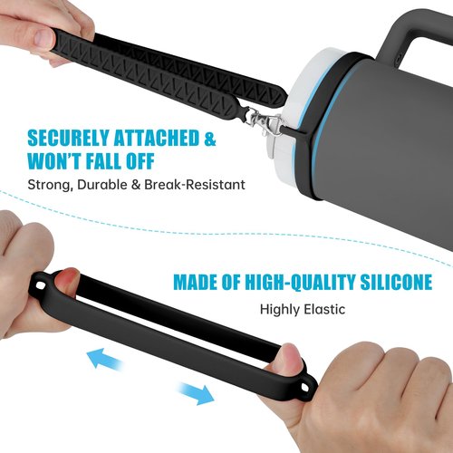 NiHome Silicone Water Bottle Handle with Anti-Spill Stopper Kit - Compatible with Stanley 1.0 & 2.0, Fits 2.7-5.12 Inch Diameter for Easy Carrying On-The-Go (Black)