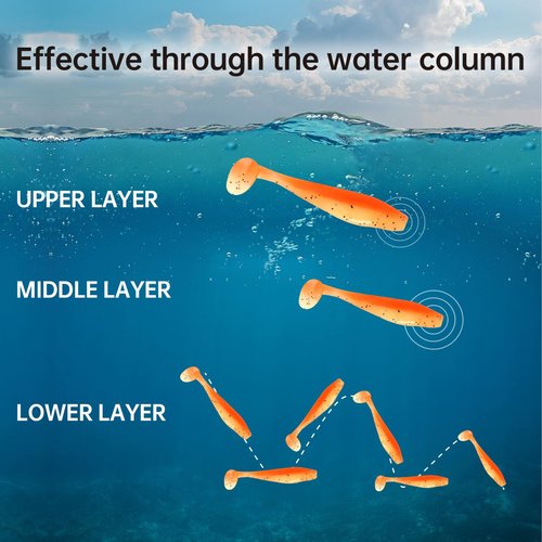 MAFIMOEA 50 Pcs Soft Fishing Lures Plastic Paddle Tail Swim Baits Kit for Bass Fishing 5 Mixed Colors Fishing Gear and Equipment (Mixed Colors)