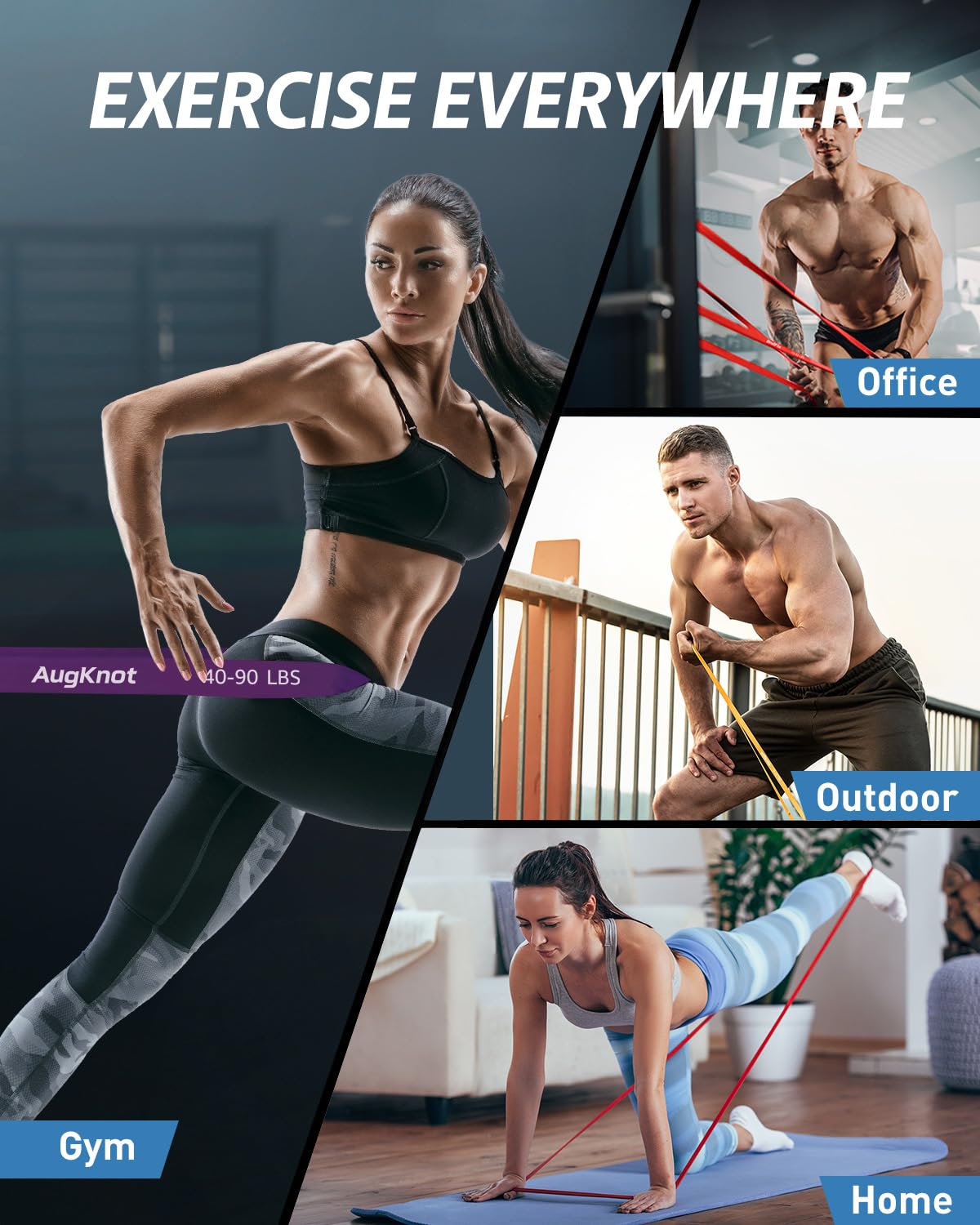 AugKnot Resistance Bands, Pull Up Assist Bands - Workout Bands, Long Resistance Bands Set for Working Out, Fitness, Training, Physical Therapy for Men Women, 5 Resistance Levels