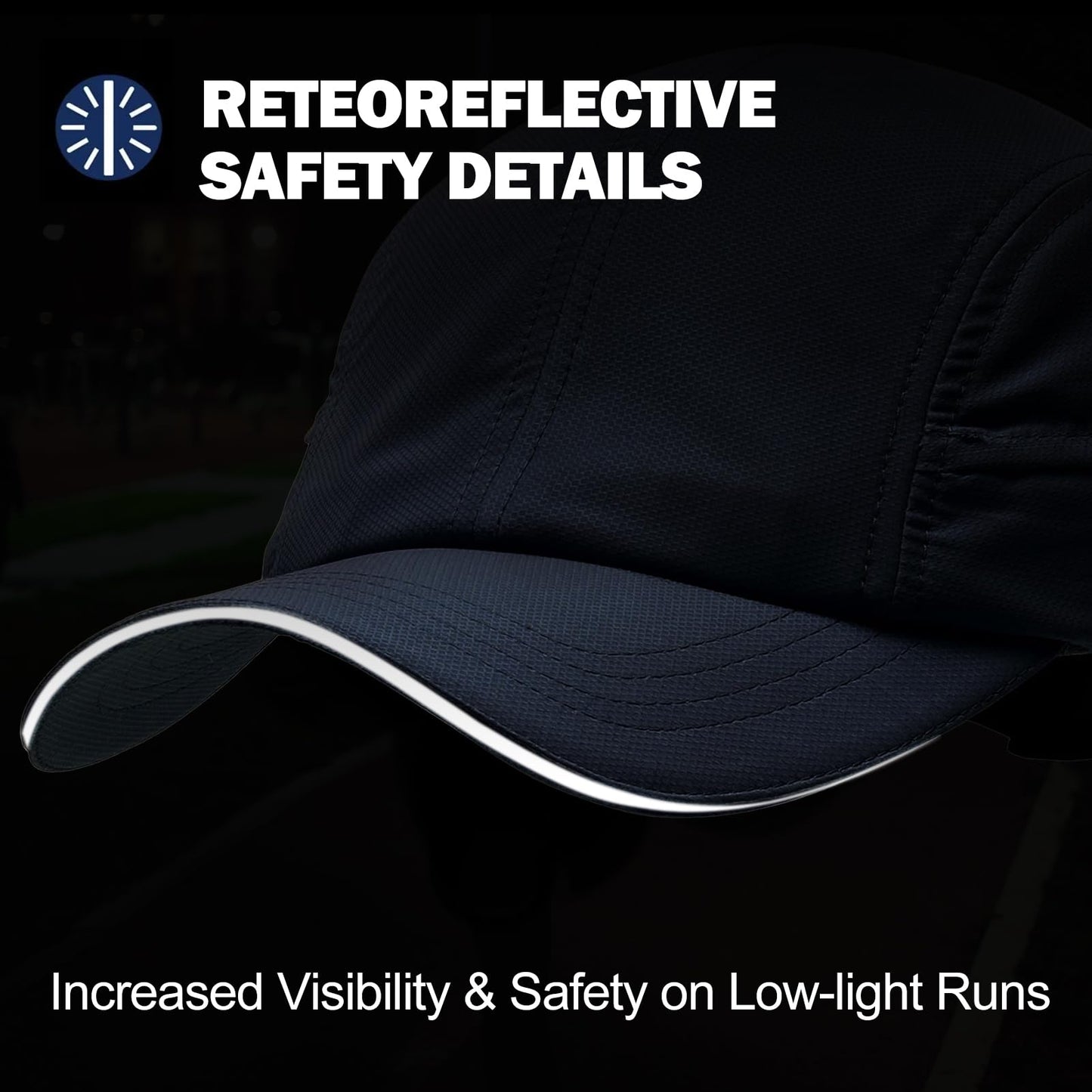 KDVOG Men's Breathable Run Hat Oversize XXL Quick Dry Sport Cap Reflective Safety Snapback Hat Adjustable Lightweight Baseball Hat Navy Blue