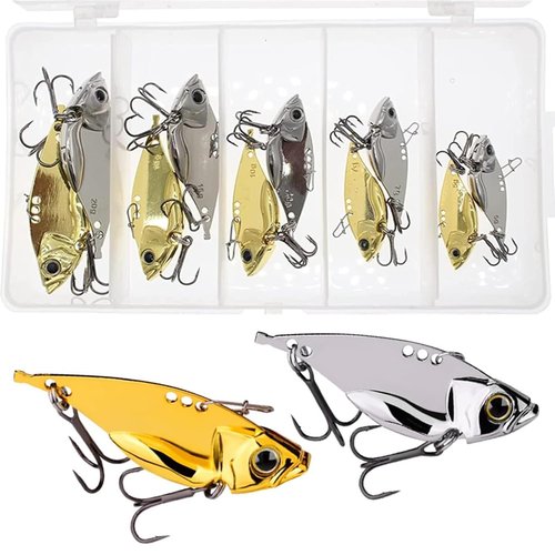 Zsrivk 10PCS Fishing Lures, Metal VIB Hard Blade Baits, Spinner Spoon Metal Fishing Spoon Crankbaits Swimbaits for Trout Walleye Crappie