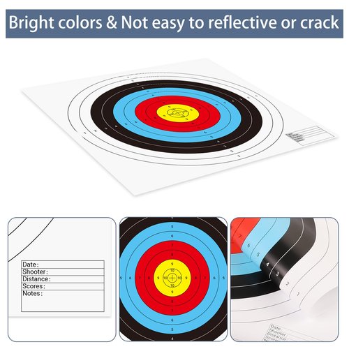 suituts 50Pcs Bullseye Paper Shooting Targets for Range, Archery Targets Paper 16x16 inch 10 Ring Bow and Arrow Targets for Backyard Targets Paper for Practice & Shooting