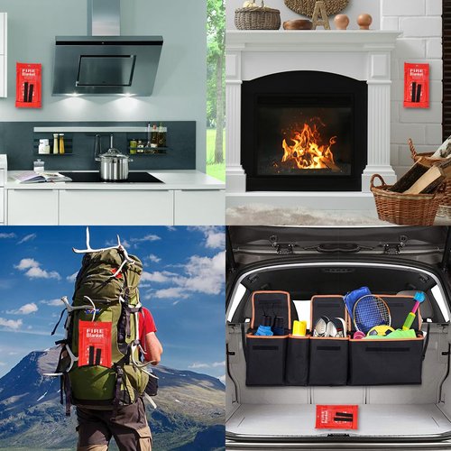 QINGZHE Emergency Fire Blanket for Home and Kitchen - 2 Pack 40"x40" Flame Suppression Fiberglass Fire Blankets for House Camping Car Office Warehouse Emergency Survival Safety
