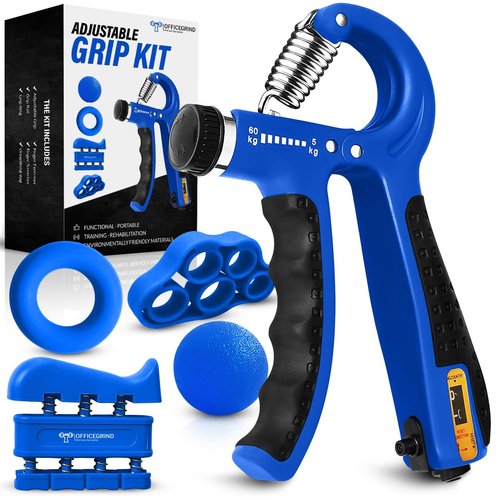 Grip Strength Trainer Kit with Finger Exerciser, Finger Stretcher, Forearm Grip Adjustable Hand Gripper, Exercise Grip Ring and Stress Relief Grip Ball for Athletes Muscle Trainer, Blue