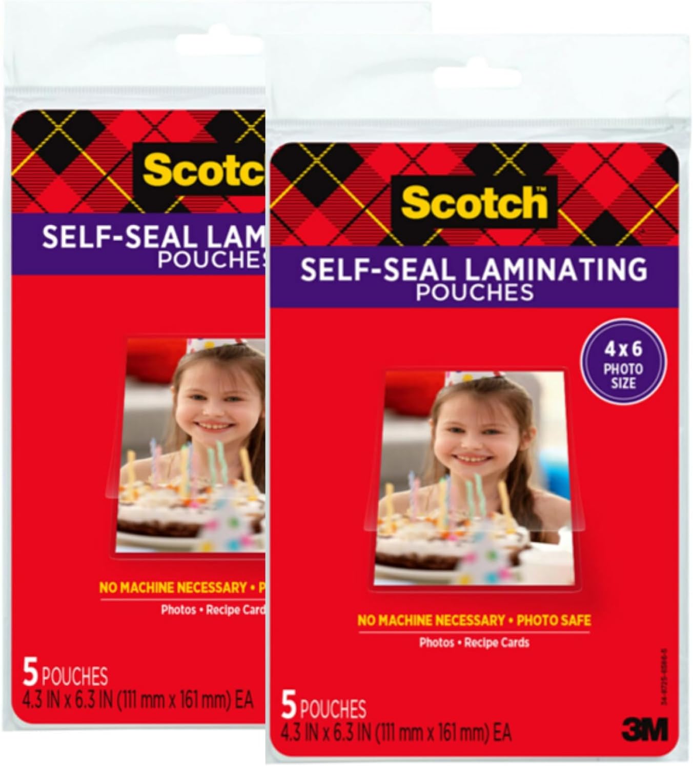 Scotch Self-Sealing Laminating Pouches, Gloss Finish, Photo Size 4 x 6 Inches, 5/Pack