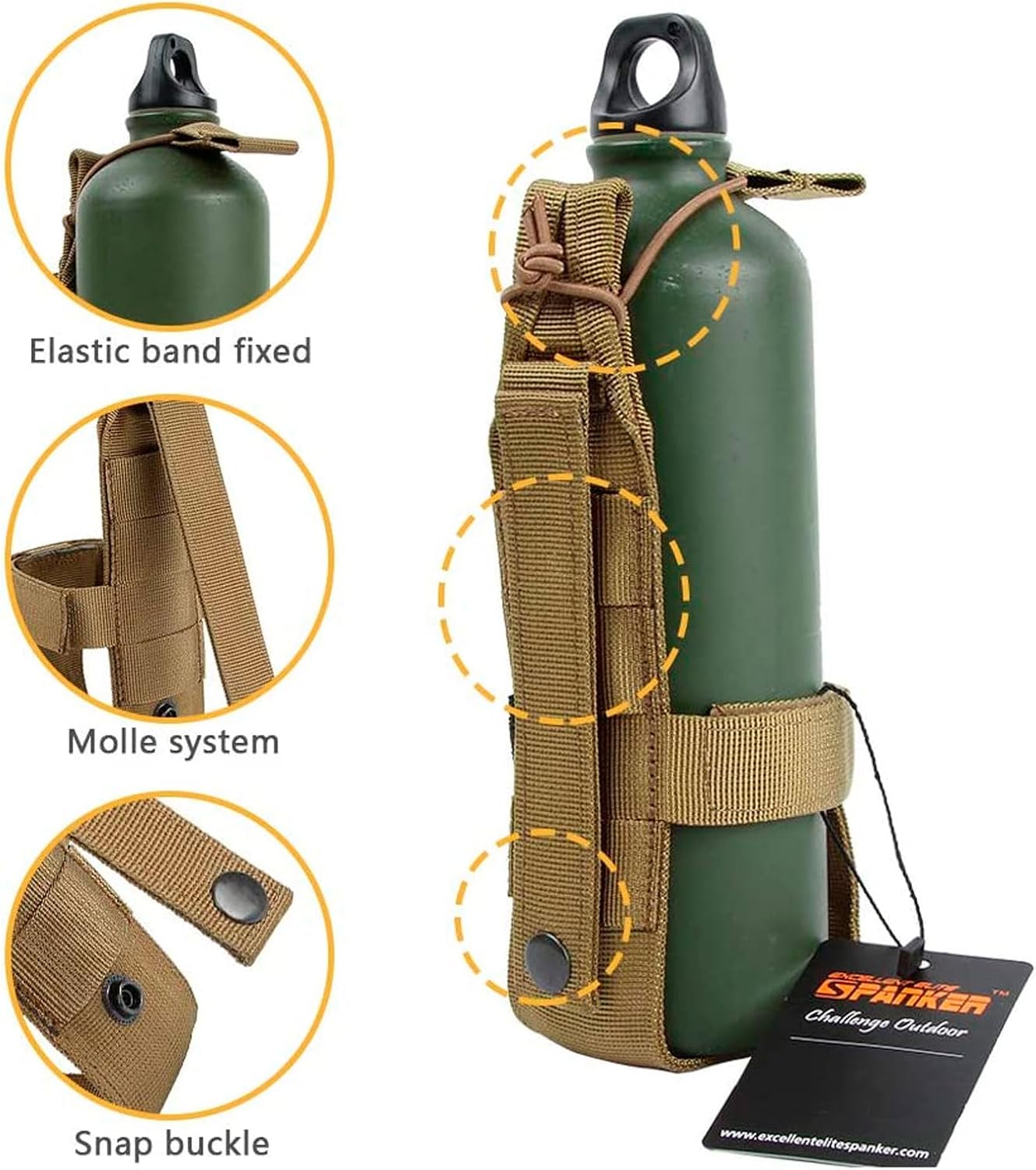 EXCELLENT ELITE SPANKER Tactical Military Portable Belt Bottle Holder Pouch Molle Adjust EDC Water Bottle Carrier for Hunting Walking Running Traveling