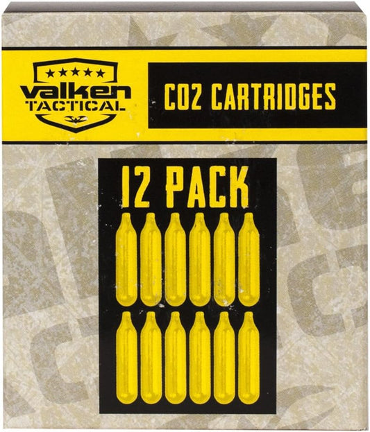 Valken 12gram Co2 Cartridge - 12 Count, Silver, (86827)