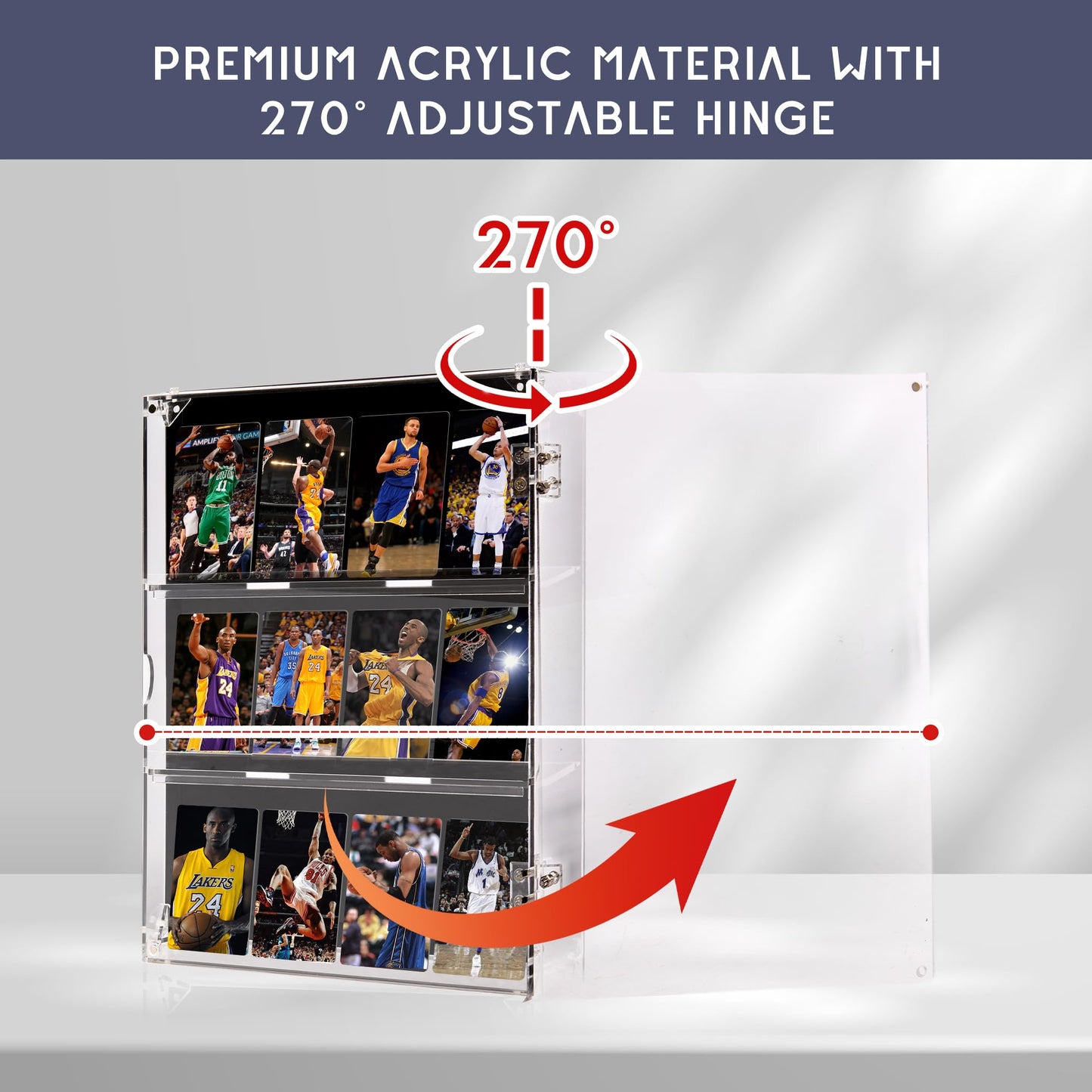 GENMOUS Card Display Case - Acrylic Sports Baseball Card Display Frame Wall Mount with UV Protection Clear View - Trading Card Display Case with Magnetic Door for Football Basketball Hockey,Vertical