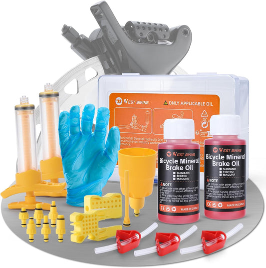 WEST BIKING Brake Bleed Kit for Shimano, Tektro Hydraulic Disc Brakes, Bicycle Brake Fluid Bleeder Kit with 120Ml Mineral Oil Brake Fluid, Connector for MTB/Road Bike Brake