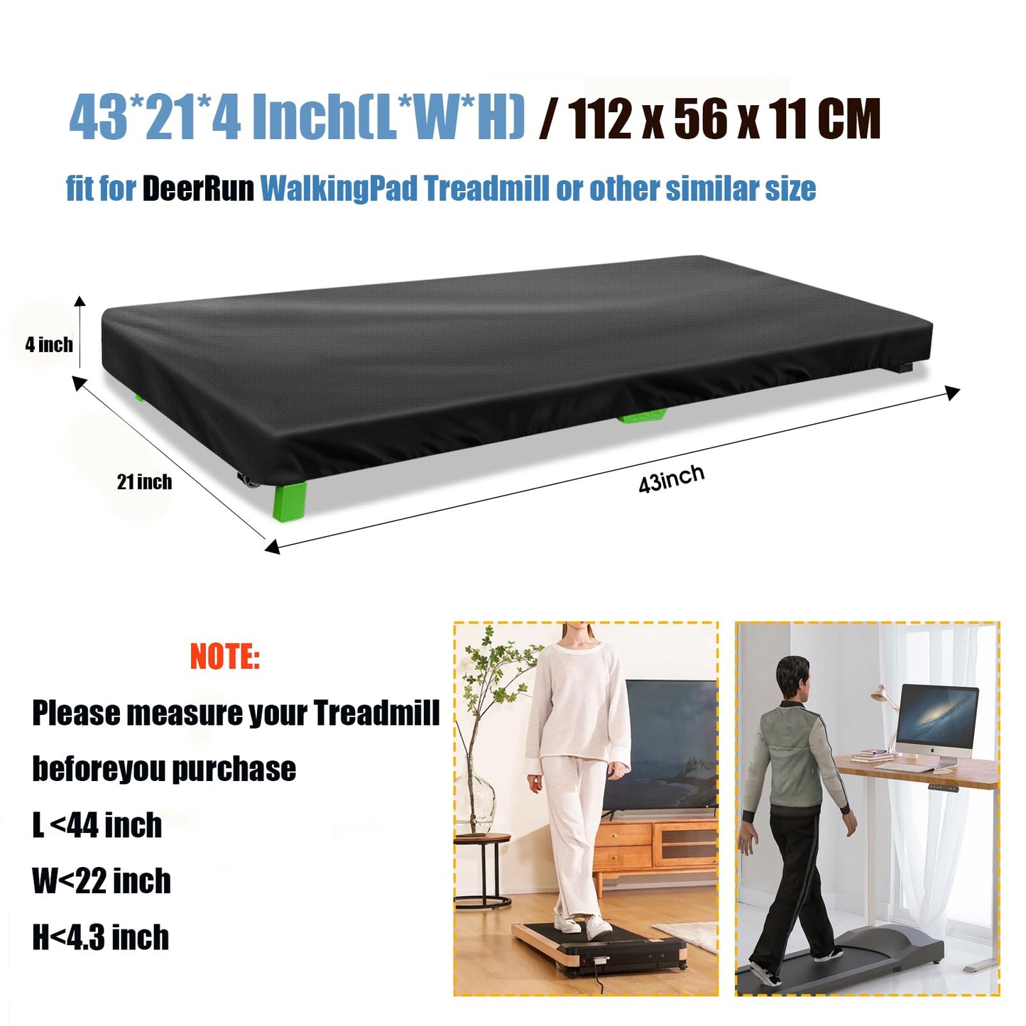 Aidetech Under Desk Treadmill Cover for DeerRun, Dust-Proof Walking Pad Cover, Waterproof Protective Cover for Walking Treadmill Office Under Desk-43L x 21W x4H Inch(Cover only)