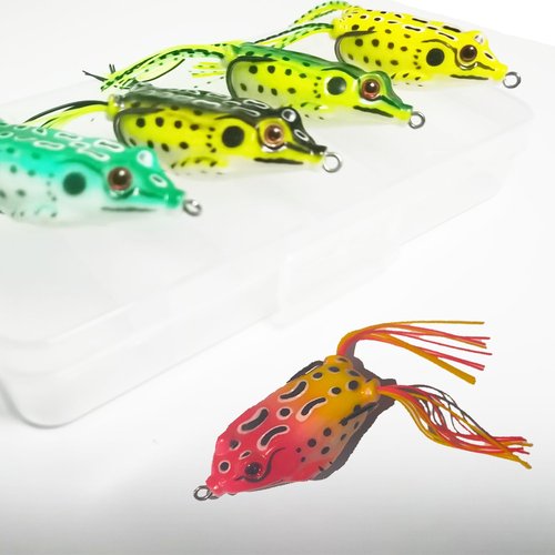 TFMSAN Topwater Frog Lures - 5pcs Weedless Lifelike Surface Frogs for Bass Fishing